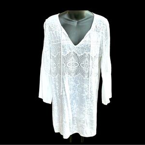 LANGUAGE white lace & embroidered tunic, S
